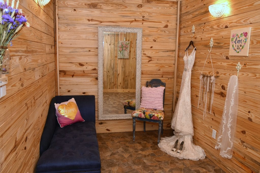 wood paneled bridal ready room at the Diamond L Venue in Volusia County, near Deltona, FL
