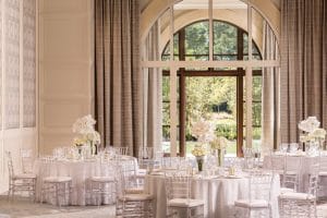 Four-Seasons-at-Walt-Disney-World-Large tables set for reception next to large open window