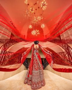 Four-Seasons-at-Walt-Disney-World-Red wedding dress and veil