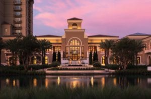 Four-Seasons-at-Walt-Disney-World-Outside front view of hotel at dusk