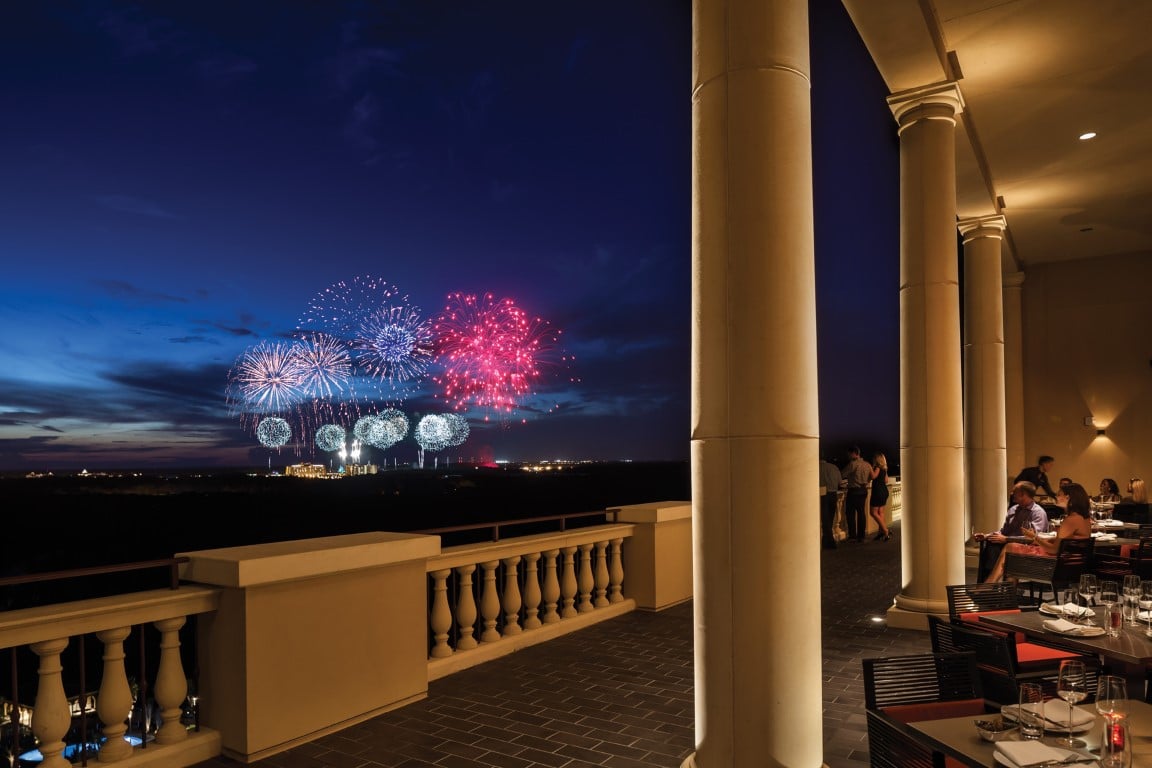 Four-Seasons-at-Walt-Disney-World-Large Fireworks viewed from outdoor veranda of resort
