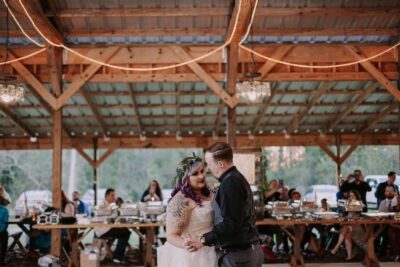 bride and groom first dance barn wedding venue