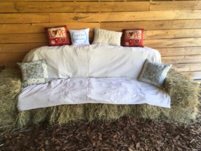 Mystical Winds hay bail setup like a couch