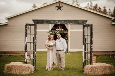 outdoor ceremony with bride and groom at mystical winds gathering place