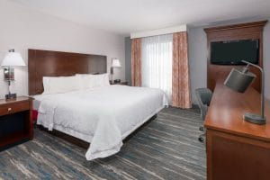 Guest room, king bed, desk, chair, TV, Orlando, FL