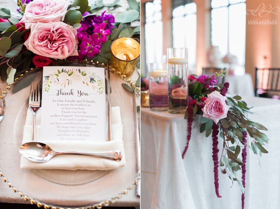 Table setting with pink flowers and linens by Bluegrass Chic