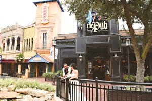 Rhodes Studios, photography and video, bride and groom outside The Pub in Orlando, FL