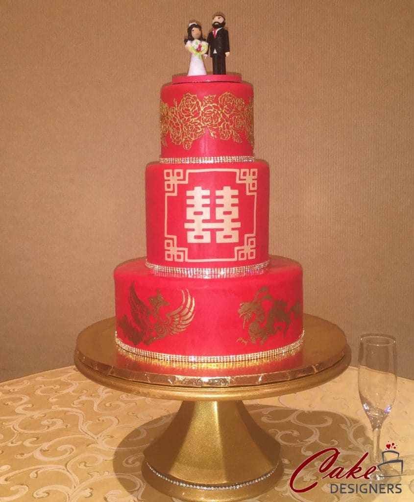 Cake Designers 3 tier red cake with asian design