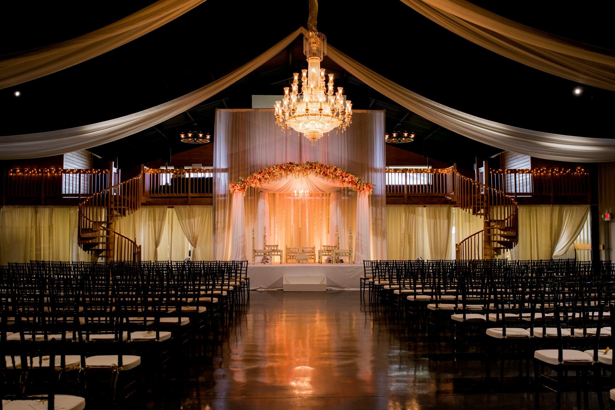 huge wedding ceremony space with spiral staircases