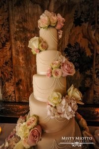 Everything Cake - grand cake with pearl swags and bunches of pink roses