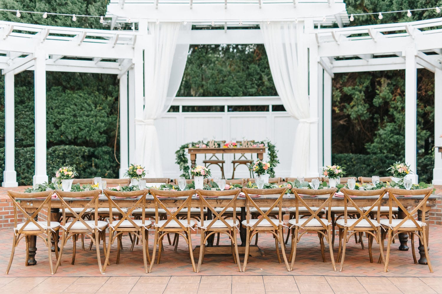 Plan It Events - large rustic reception table with touches of glam
