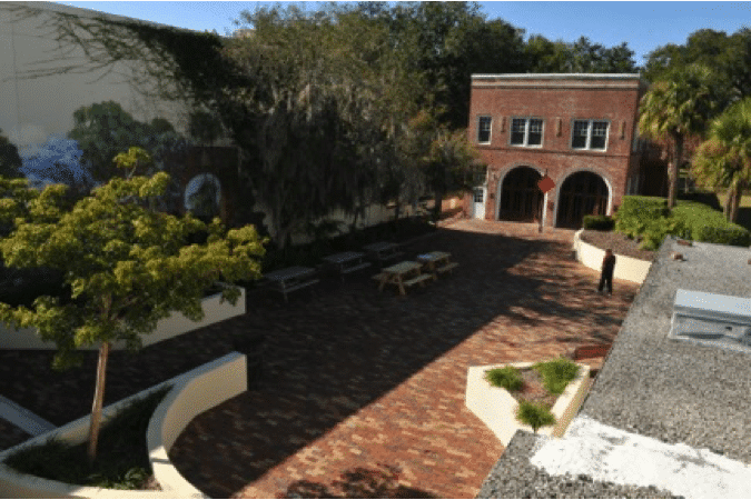 Orlando Shakes - outdoor courtyard with brick pavers