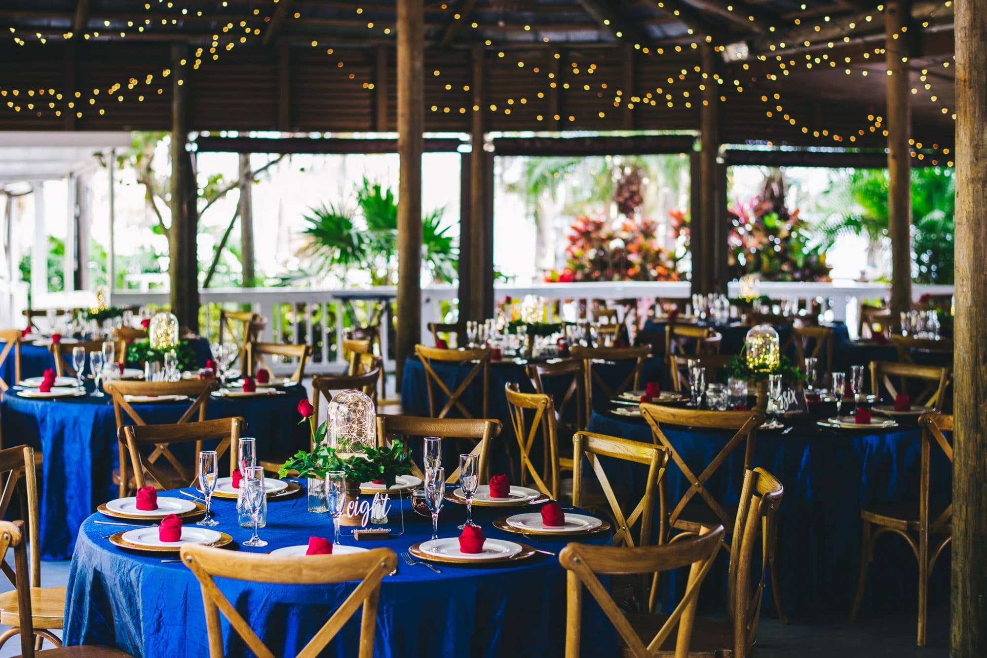 Paradise Cove - laidback reception set up under cool, tropical patio