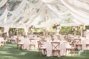 Rentaland Tents and Events - White panels draping from transparent tent ceiling