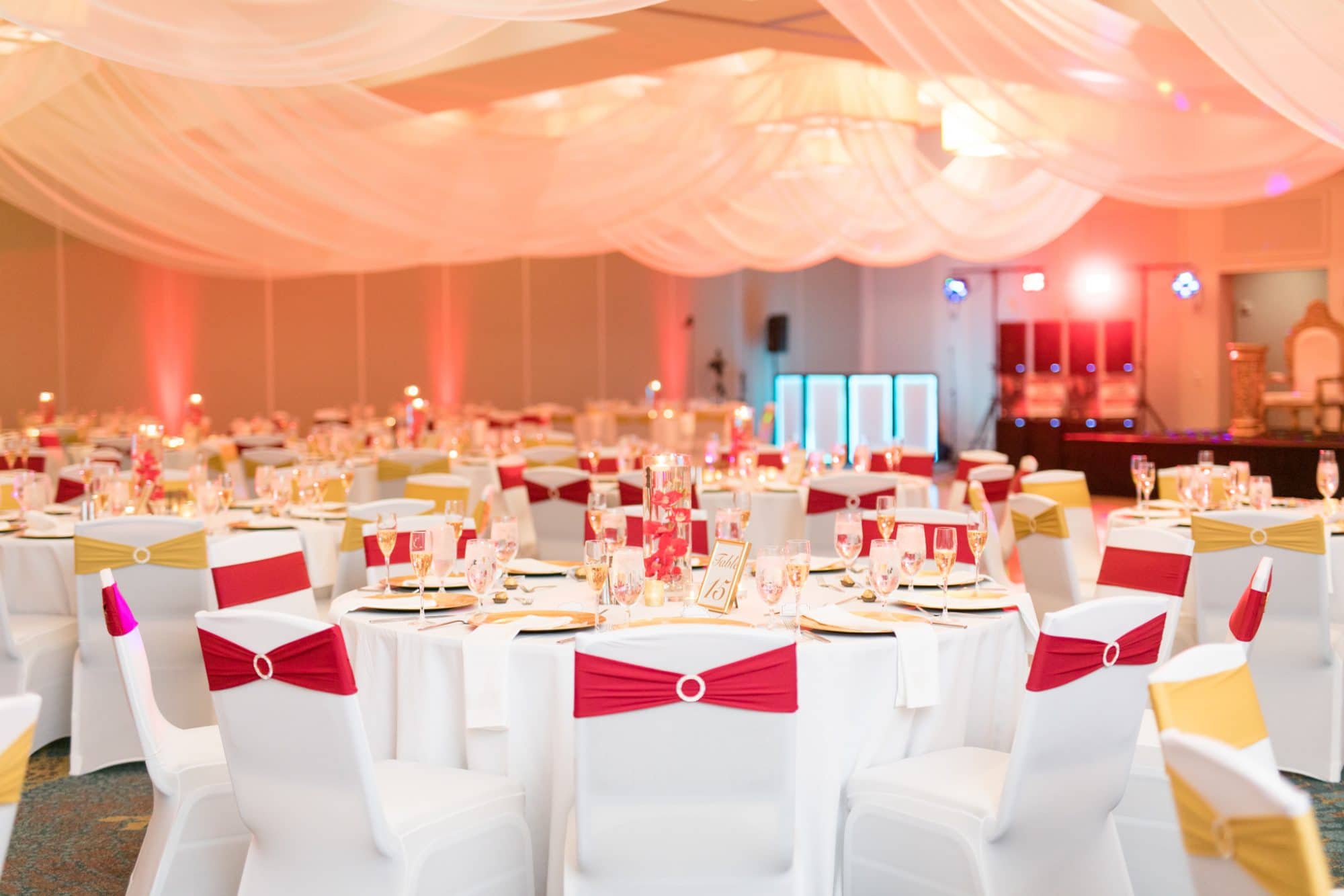 Westin Lake Mary - large ballroom with loose, romantic ceiling drapery
