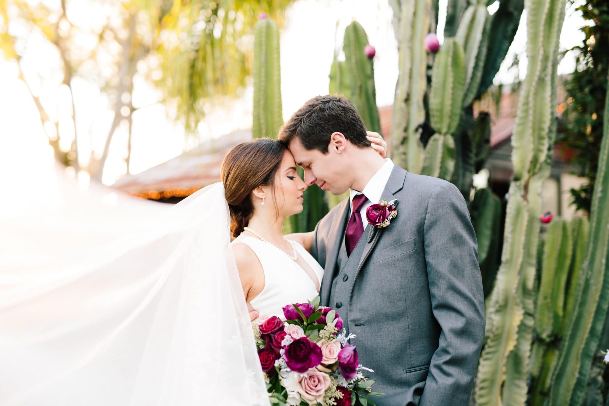 Plan It Events - bride and groom sharing intimate moment with cactus background