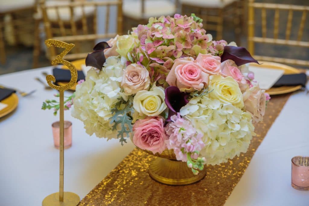 With This Ring - lovely pink and gold centerpiece