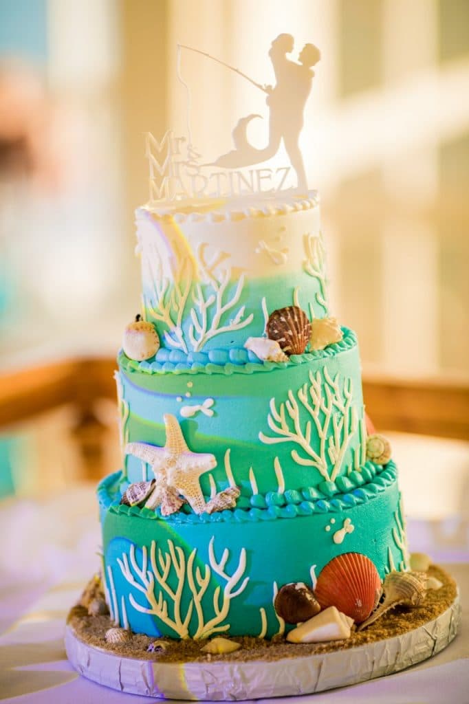 With This Ring - beach themed wedding cake with personalized topper