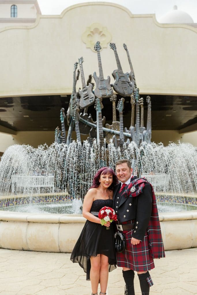 man in kilt and woman just married by Hearts & Souls Officiant an Orlando Wedding Officiant