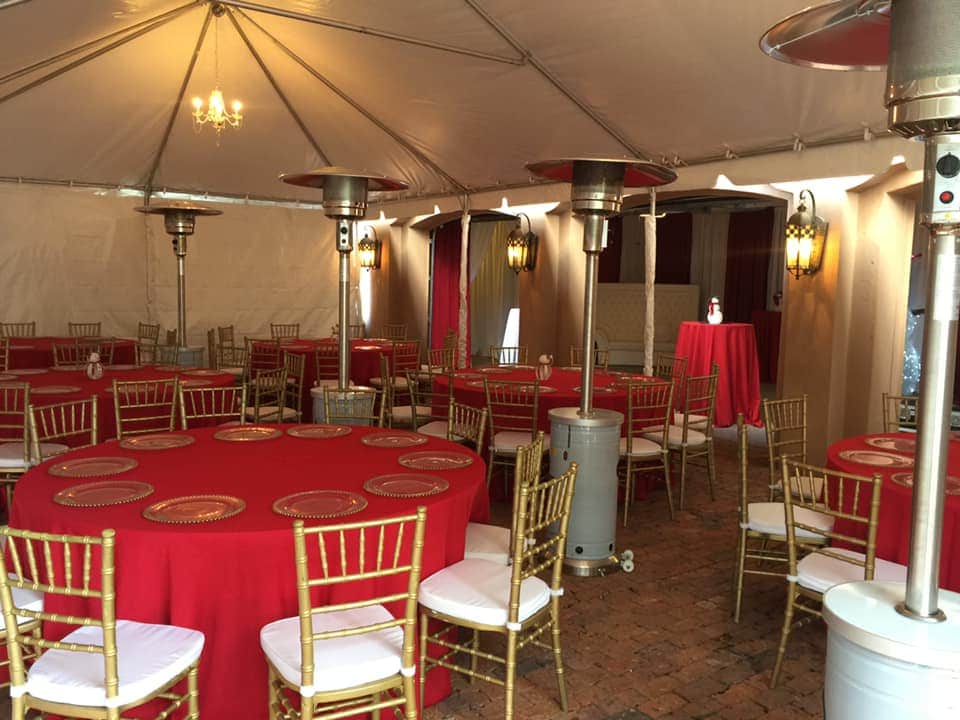 I Rent Everything - tables, chairs, and space heaters under tent