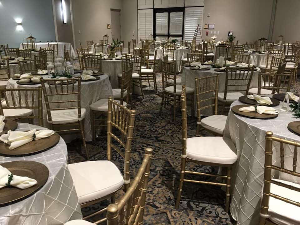 I Rent Everything - gold chiavari chairs and chargers