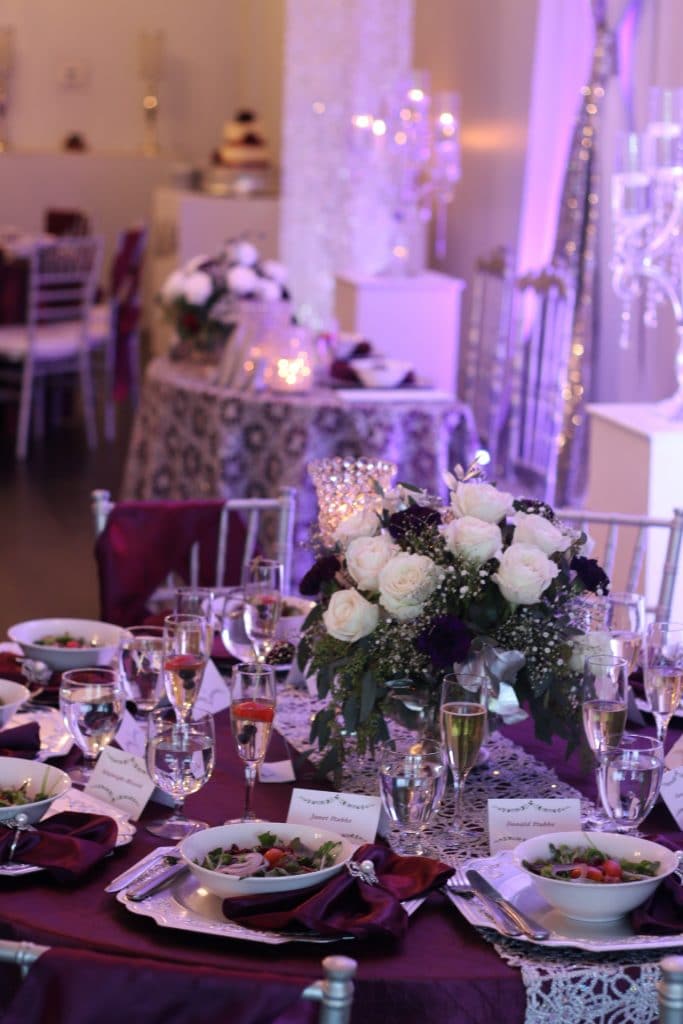 Destiny Event Venue - wedding reception table set up in white and silver