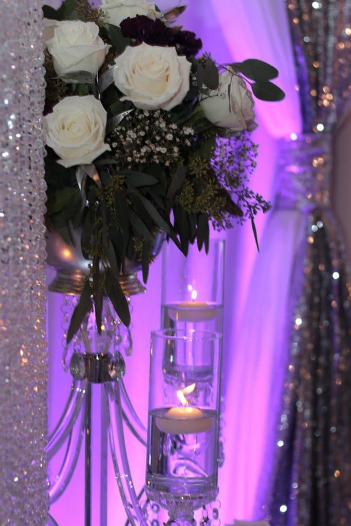 Destiny Event Venue - closeup on floral centerpieces for wedding reception