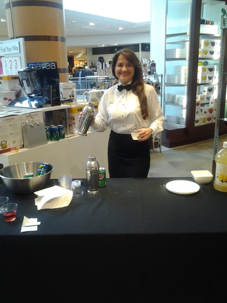 Orlando-Party-Servers-Mixing drinks inside Department Store mall event