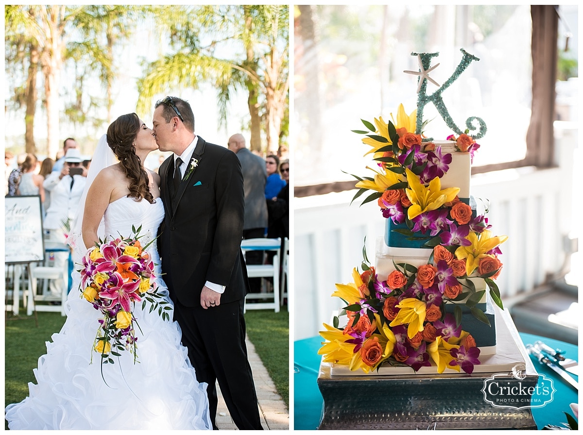 CDC Floral - tropical bridal bouquet and wedding cake decorated in tropical orchids and lilies