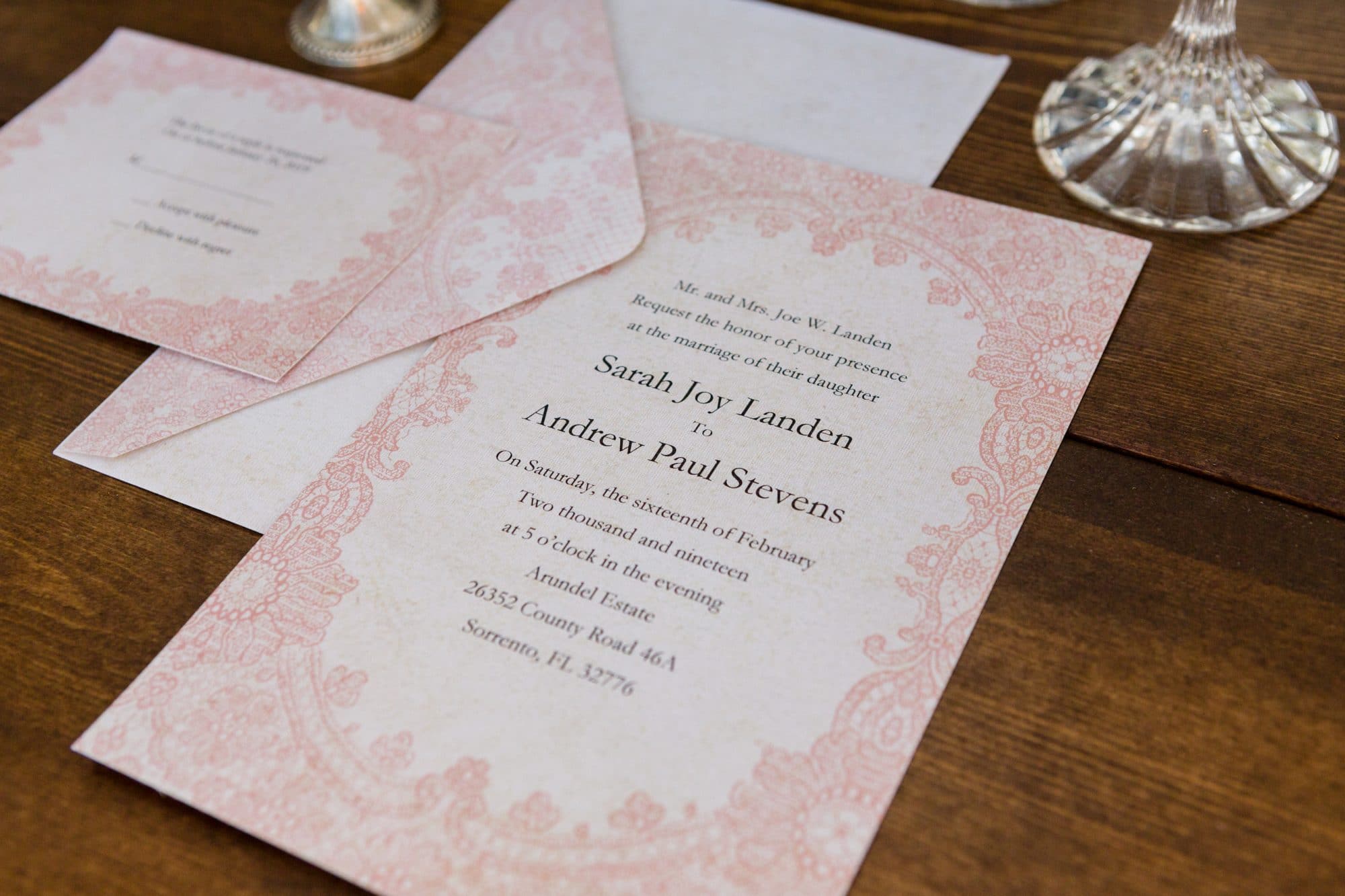 C Squared Events - pink filigree wedding invitation