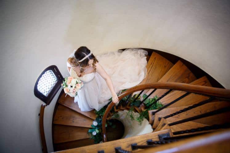 bride on spiral staircase