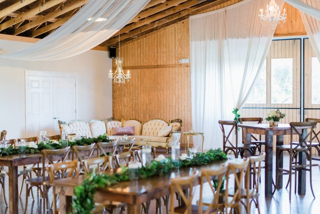 Rustic and glamorous wedding reception at Up the Creek Farms