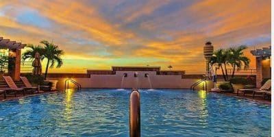 Hyatt-Regency-Orlando-Intnl-Airport-View outside of pool looking at the sunset