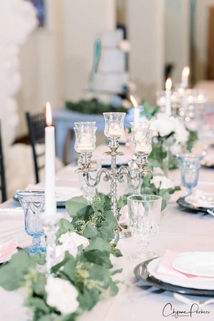 Perfect-Day-Productions-Candle lit center pieces with babysbreath