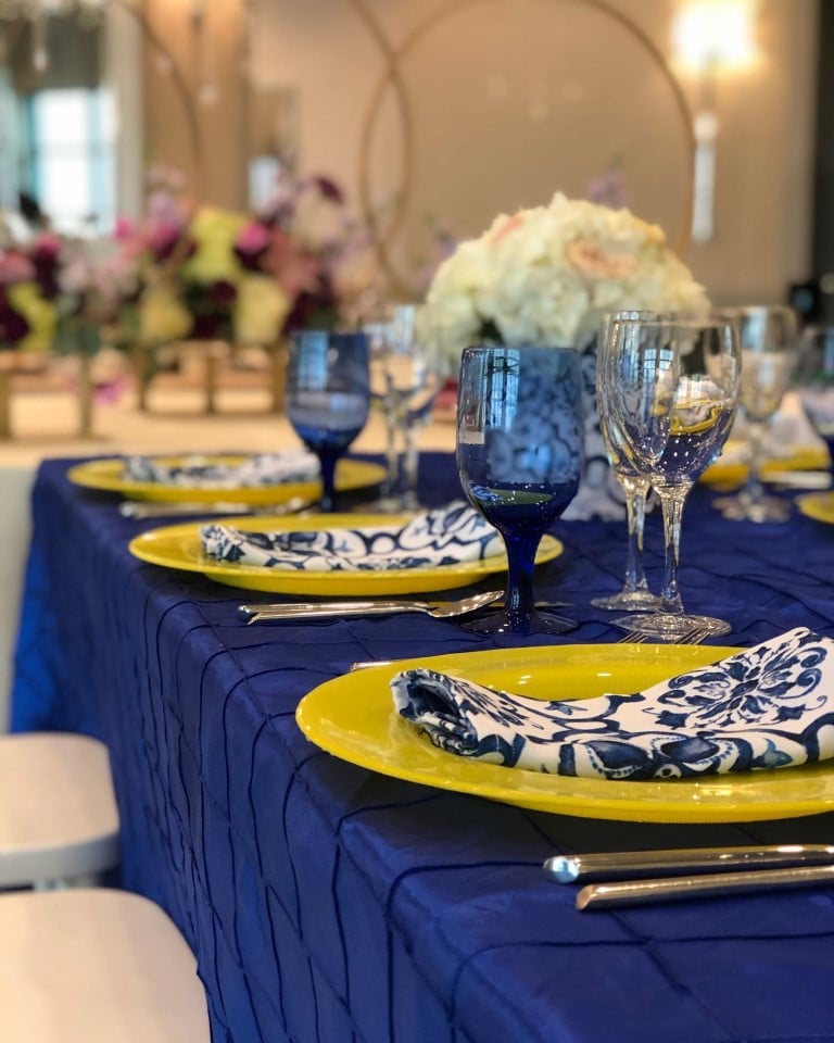 The-Event-Company-Royal blue and yellow table setting