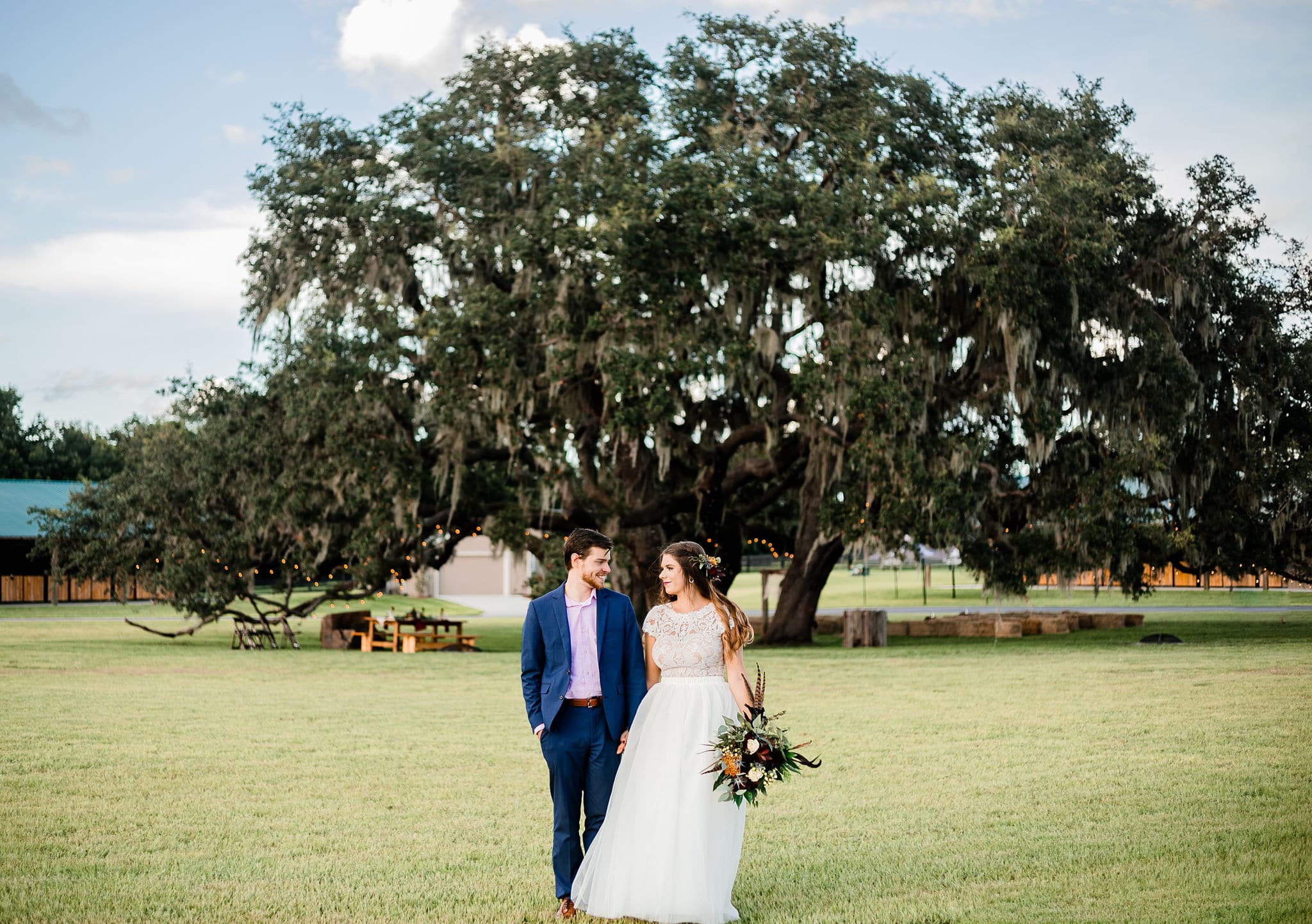 The Villages Polo Club - bride and groom with beautiful spreading oak tree in the background