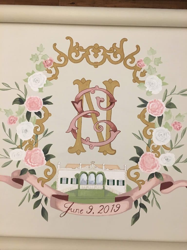 custom wedding sign- hand painted with monogram and date 