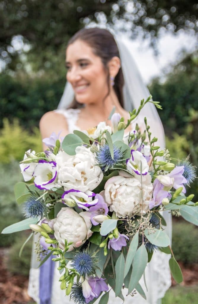 Honeywood Photography photo of bride with bouquet of lavender, white and greenery
