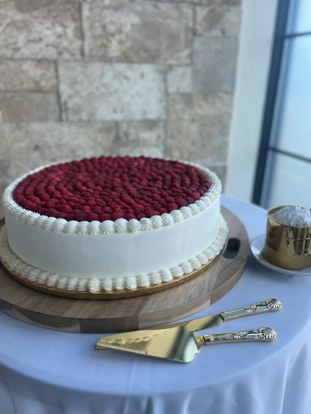 wedding cake with raspberries