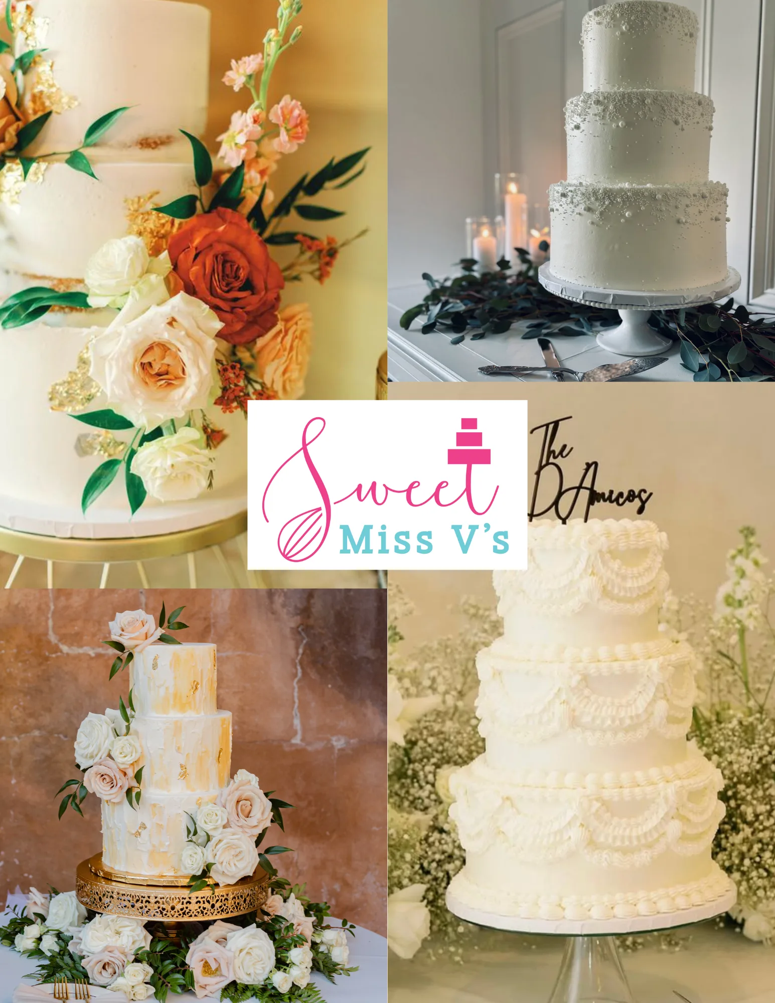 buttercream wedding cake, edible pearls, fresh cake flowers