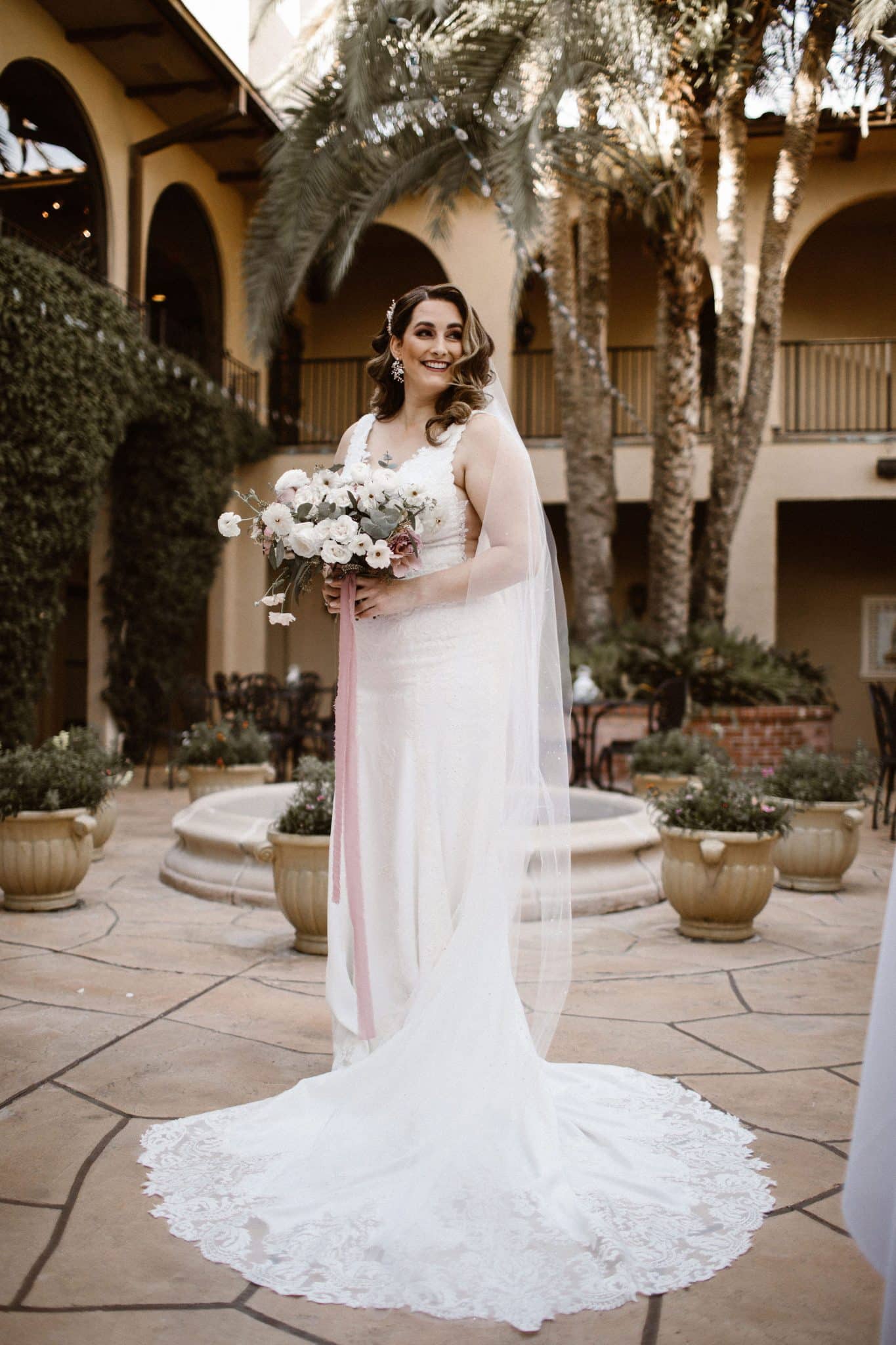 Bride at a Spanish style wedding venue in Florida