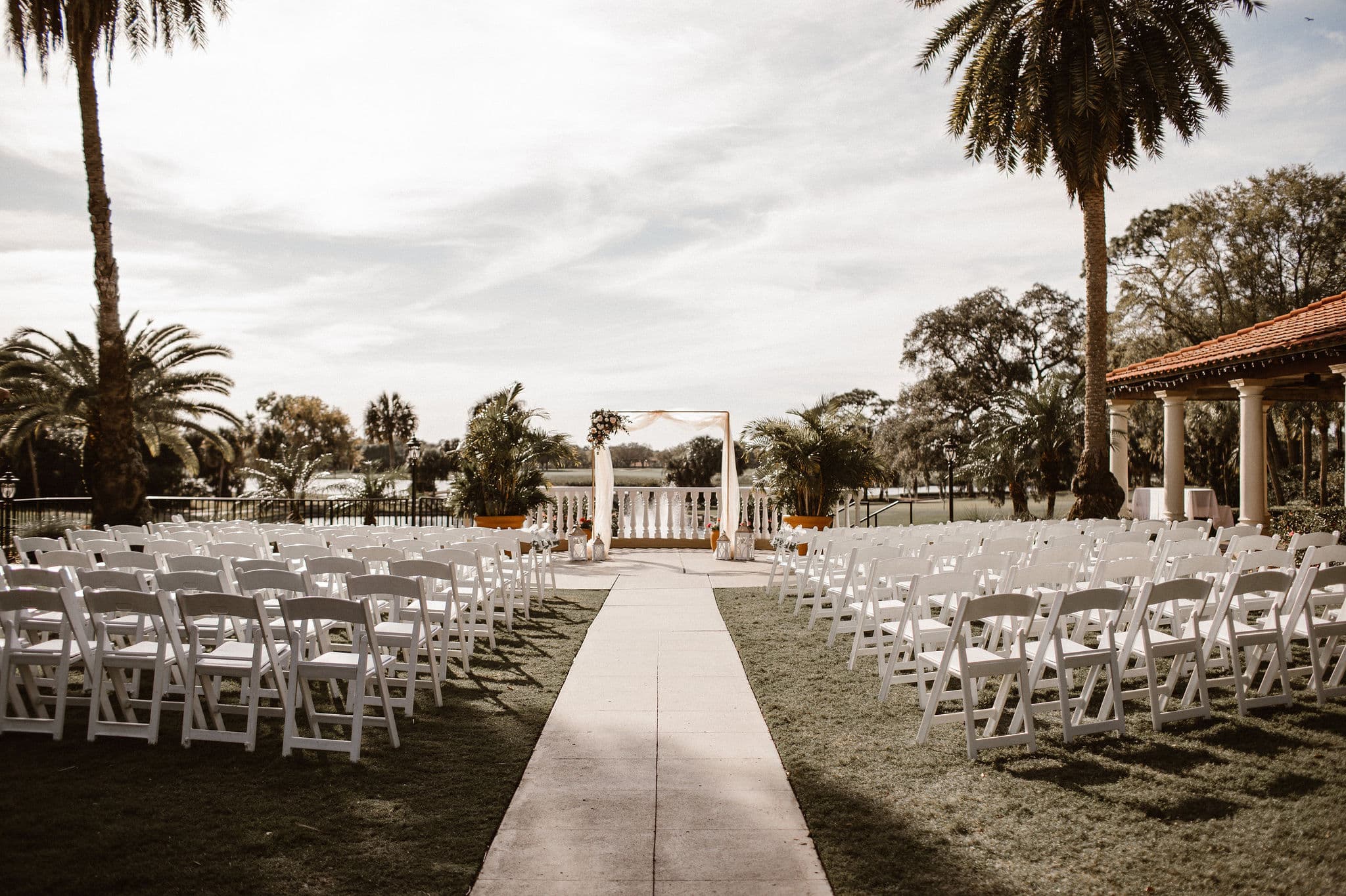Wedding ceremony aisle at a Spanish style wedding venue in Florida