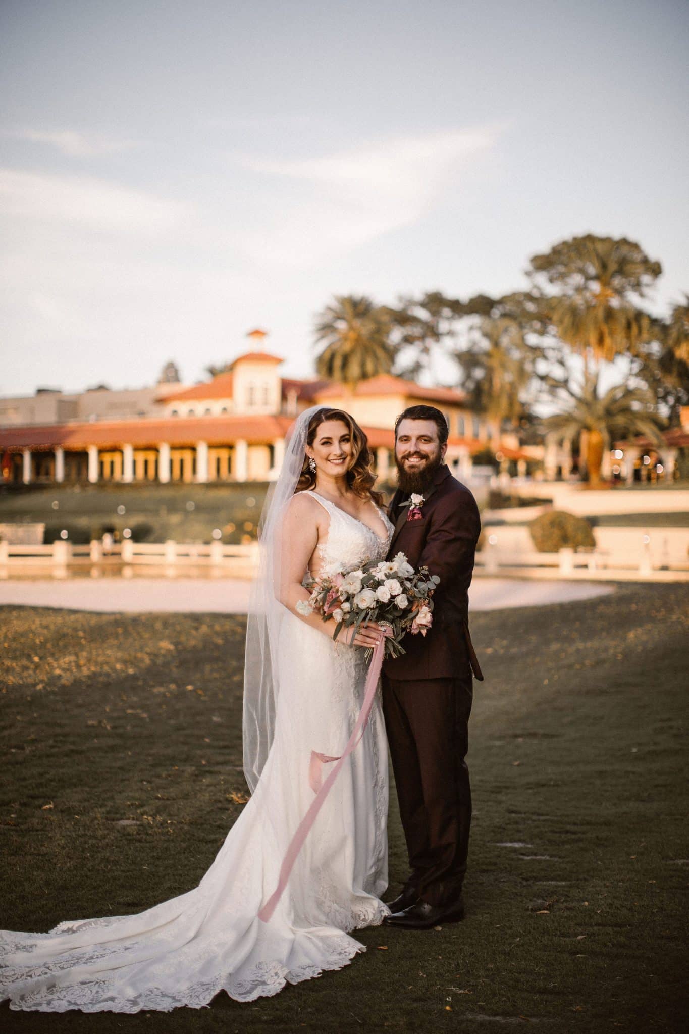 Bride and groom at a Spanish style wedding venue in Florida