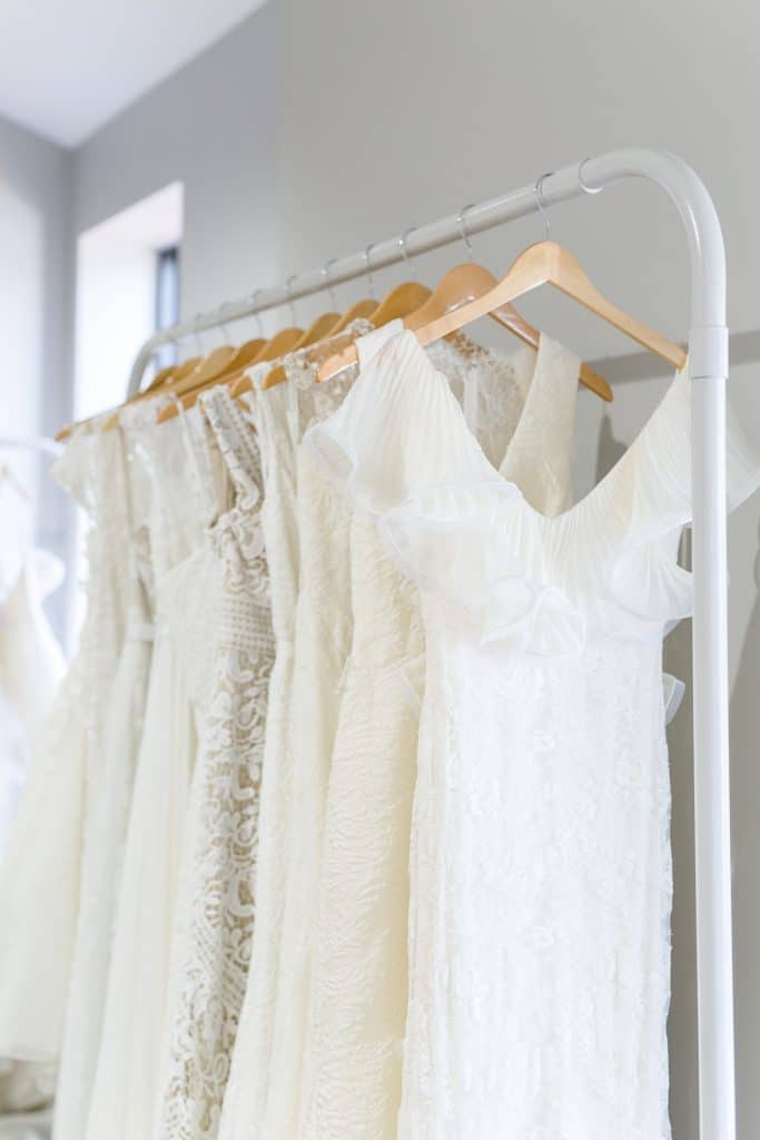 The Bridal Finery, dresses on wood hangers