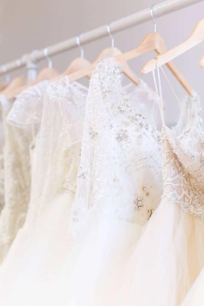 close up of wedding gowns