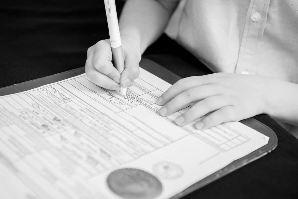 marriage license by mail, filling out application