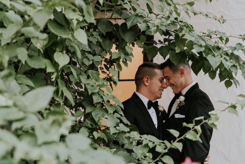 Just Marry grooms embracing each other