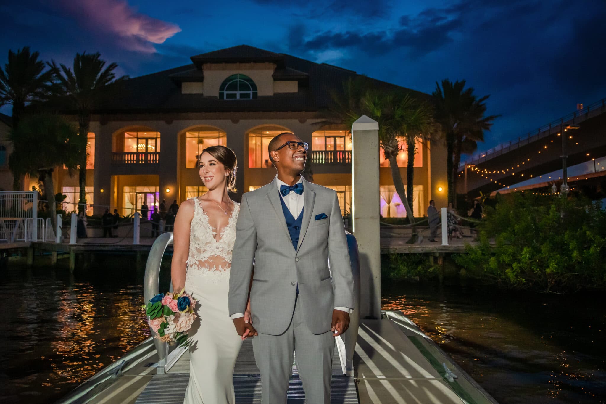 bride and groom nighttime lighting at Florida Wedding
