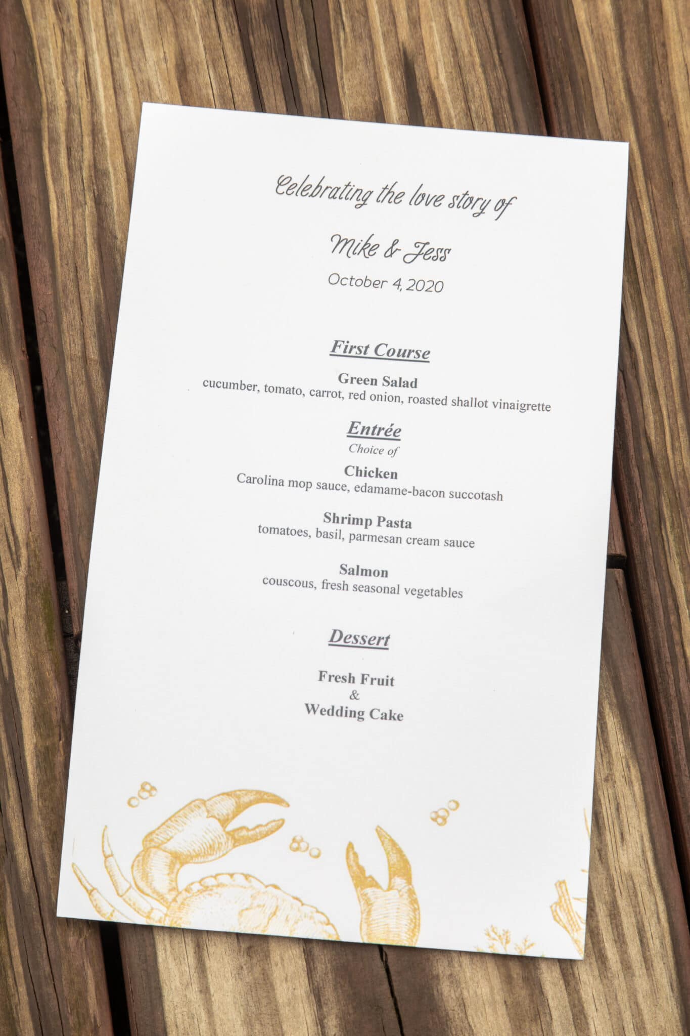 wedding reception at paddlefish catering menu for three course meal