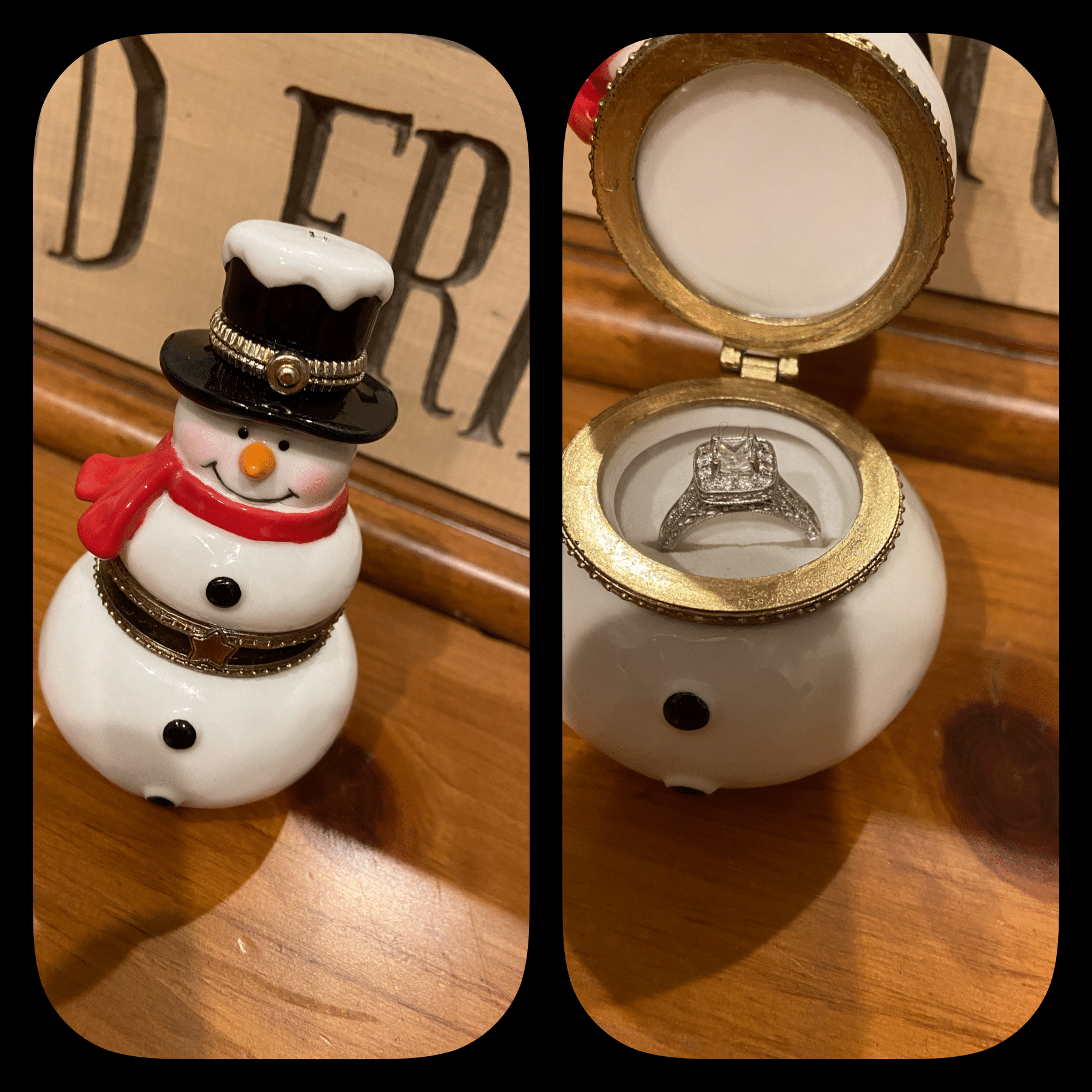 engagement ring in snowman from etsy